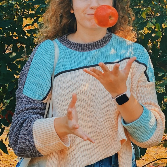 Urban Outfitters colorblock cropped crew neck chenille sweater - Picture 2 of 6